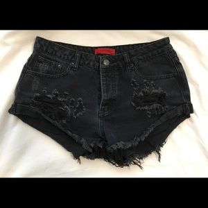 Black Distressed Denim Shorts